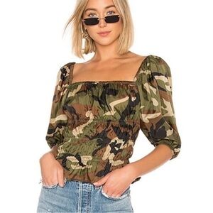 LPA Camouflage Puff Sleeve Blouse